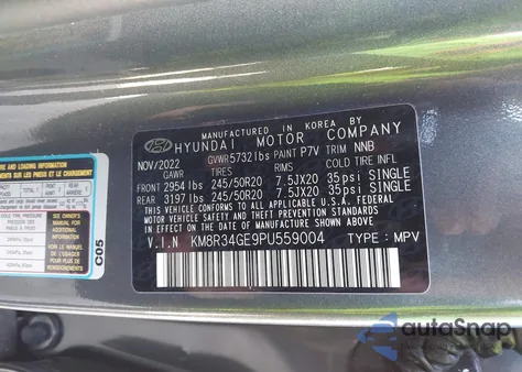 2023 Hyundai Palisade Xrt из США, поврежденный, VIN KM8R34GE9PU559004